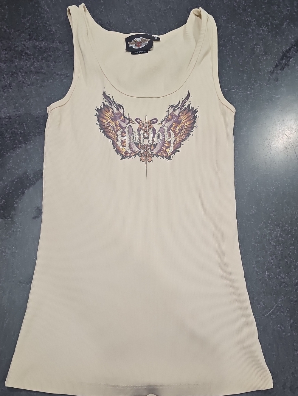 Harley-Davidson Cream Ribbed Tank with Winged Graphic